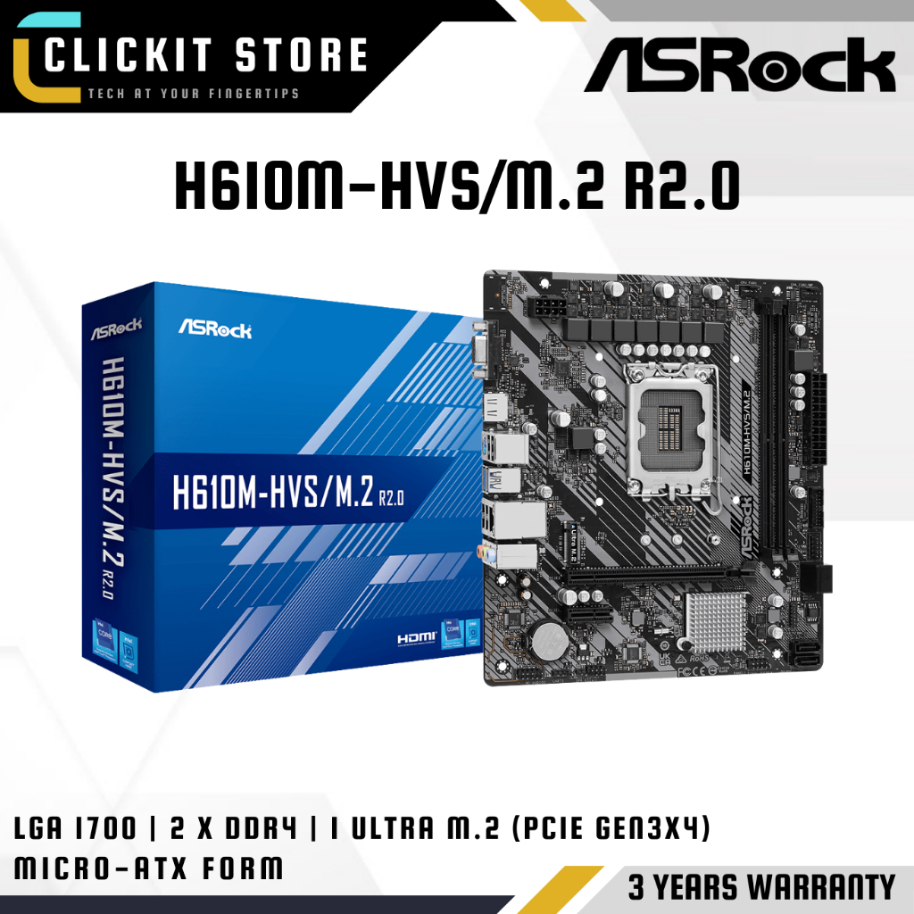 ASROCK H610M-HVS/M.2 R2.0 / H610M-HDV/M.2 R2.0 - เมนบอร์ด Intel LGA 1700 , DDR4 M-ATX