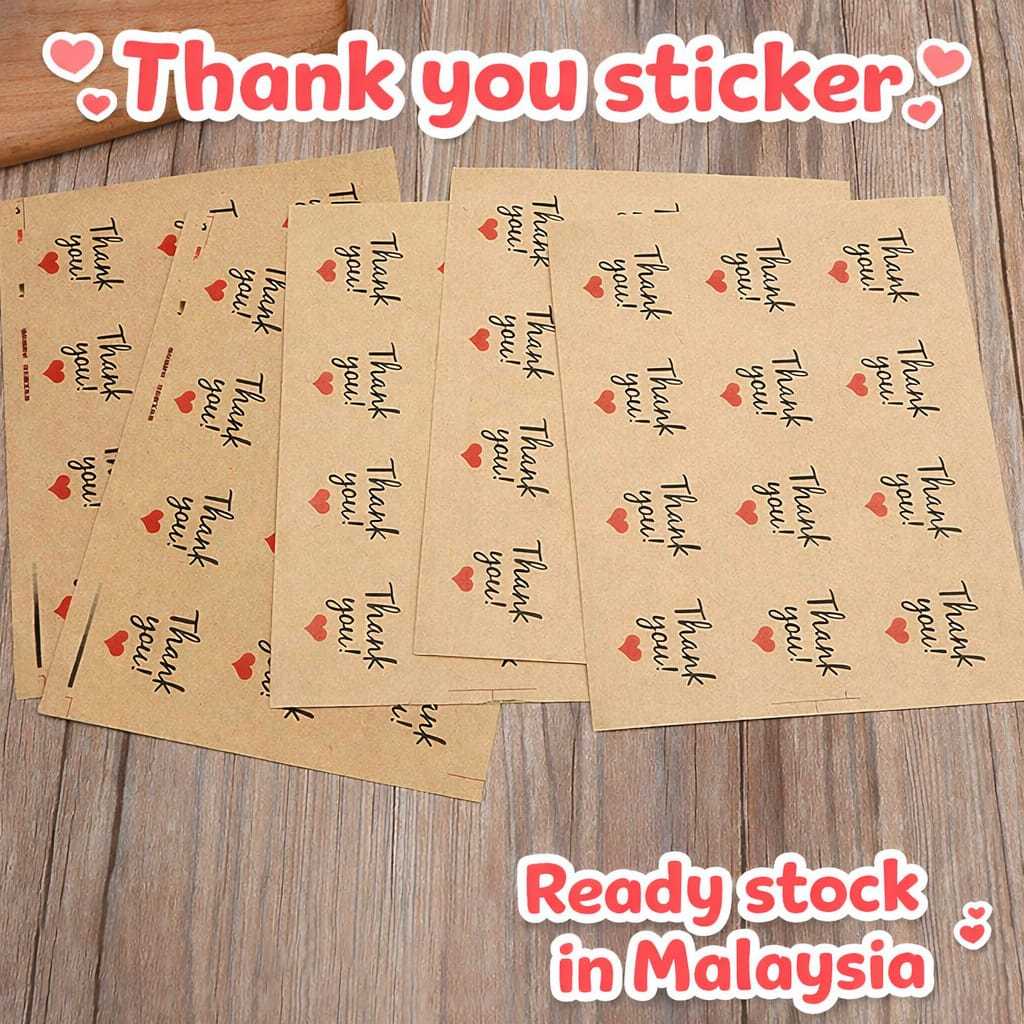 12 biji Thank you Sticker ป้ายกระดาษคราฟท์ THANK YOU HEART Sticker Label Tag Seal