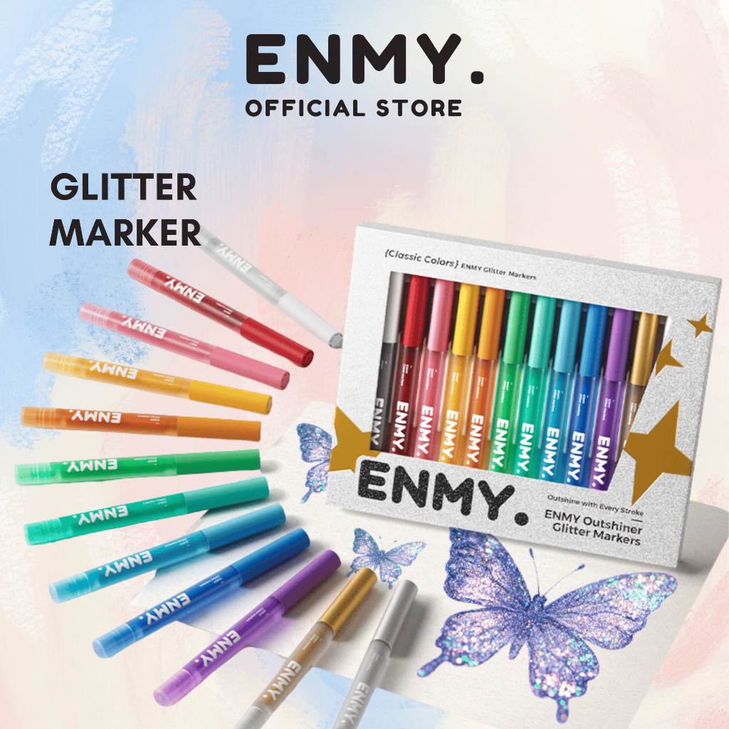 ENMY 12 สีชุด Glitter Marker ปากกา Shimmer Metallic Gold Silver Pearlescent Art Markers