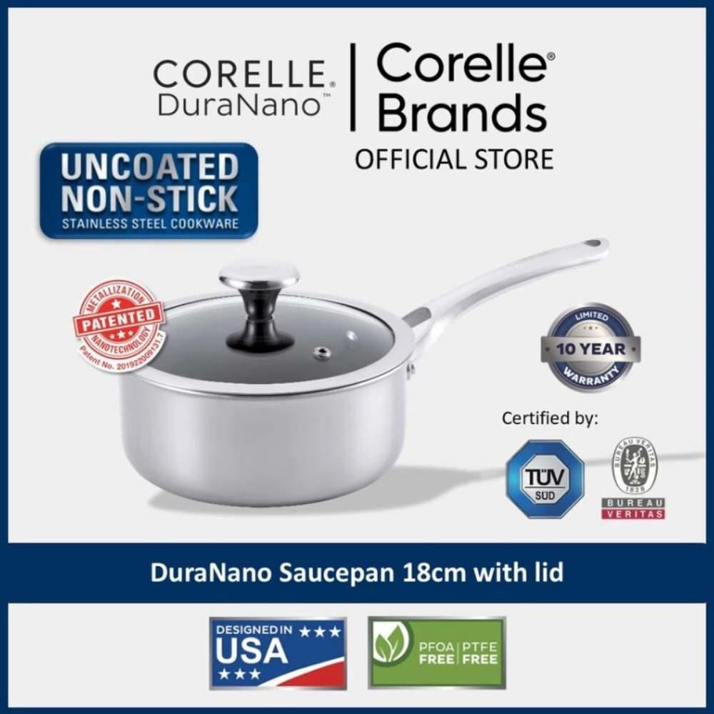 CORELLE DuraNano กระทะซอส 18 ซม. - เครื่องครัวสแตนเลสแบบไม่ติดไม่เคลือบ