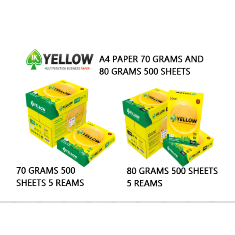 IK กระดาษสีเหลือง A4 70GRAM และ 80GRAM 500S สําหรับคัดลอกและเขียน