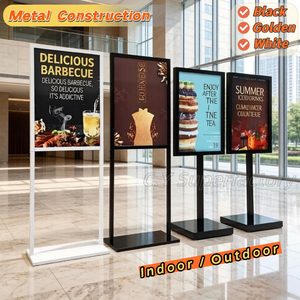 โปสเตอร์ขาตั้งจอแสดงผล Heavy Duty KT Foamboard ป้ายขาตั้งแบนเนอร์ขาตั้งโฆษณาโลหะสองด้านในร่มกลางแจ้ง