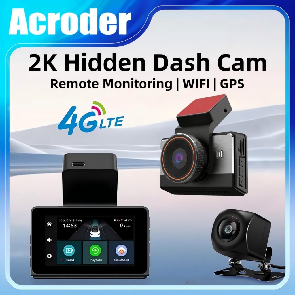 Acroder Dashcam kereta 4G GPS WiFi 2K HD 24H การตรวจสอบระยะไกล Dashcam Night Vision