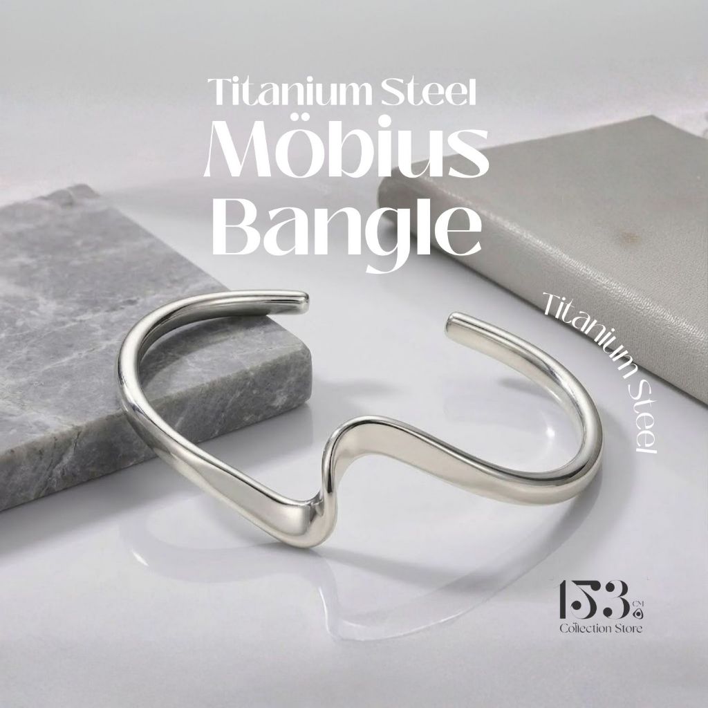 153 เหล็กไทเทเนียม Mobius Twist Open Cuff กําไลข้อมือ Gelang Perak Perempuan เกาหลี Minimalist Hadia