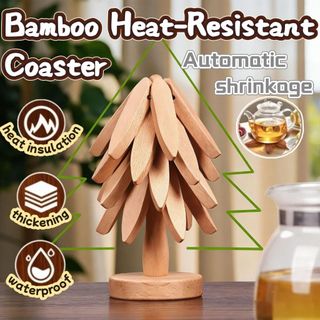 Christmas Tree Coaster Set 5pcs Bamboo Heat Resistant Cup Coaster Anti Scald Table Mat Wooden Drink Coaster Home Kitchen