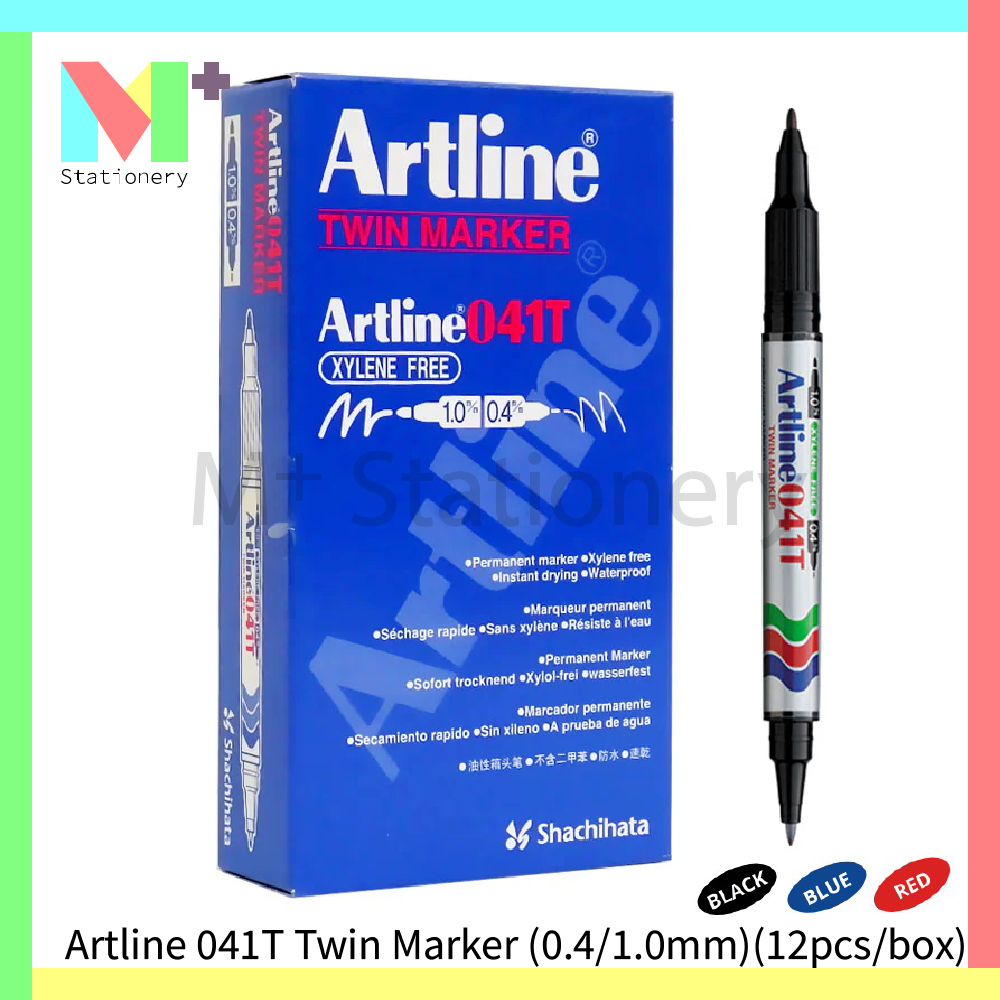 Artline EK-041T ปากกามาร์กเกอร์ถาวร Twin / Dual Nib (12 ชิ้น/กล่อง)