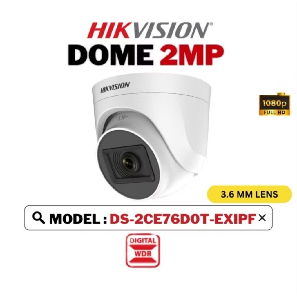 กล้องวงจรปิด HIKVISION (World No. 1) กล้องโดมภายในอาคาร 2MP TVI/AHD/CVI/CVBS DS-2CE76DOT-EXIPF (3.6m
