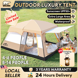 Khemah Unta Large Camping Tent Waterproof Family Tent Double Layers Big Tent 2 rooms 8-12 Person