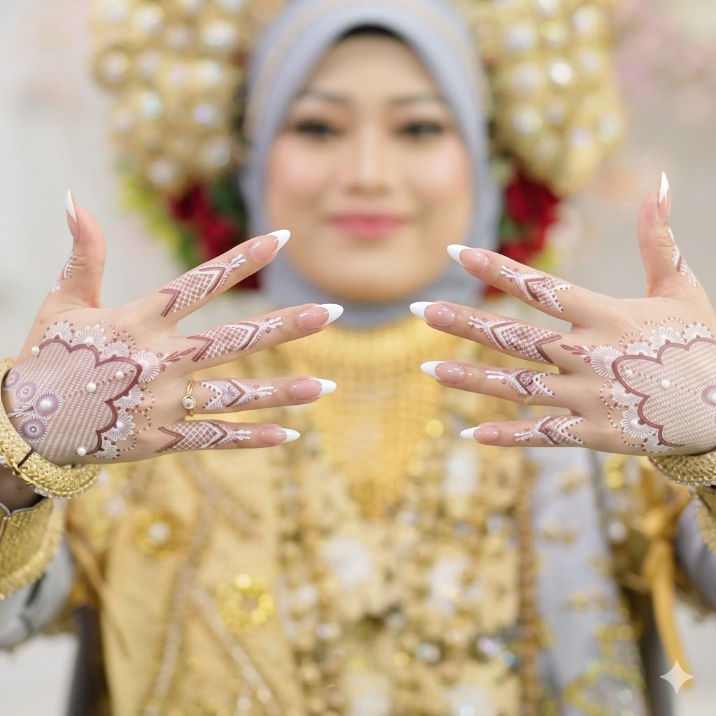 ฟรี สติ๊กเกอร์ DIAMOND Henna Maroon White Premium Inai Putih Viral Waterproof Tahan Lama Design Peng