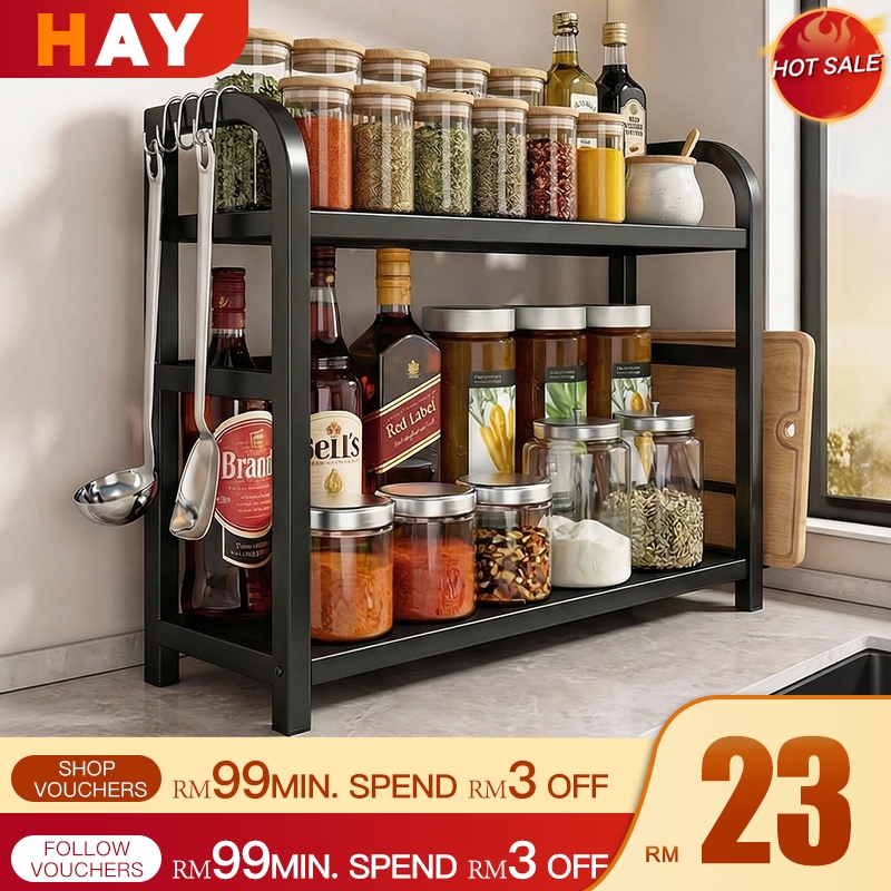 ชั้นวางห้องครัว Dapur Spice Rack Kitchen Rak Rempah Rak 2/3 ชั้นรัก Dapur ชั้นวางเครื่องปรุงรสสแตนเลส