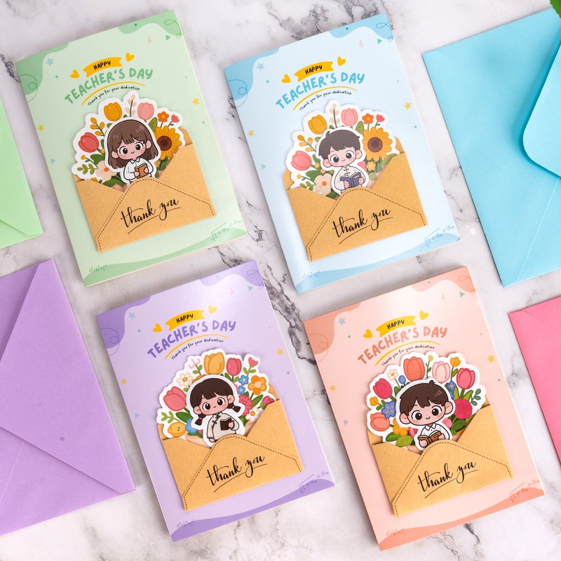 TEACHER DAY 2026 ‍ ใหม่ 3D Pop-up Greeting Card + ซองจดหมาย 师节卡片 Kad Ucapan Hari Guru พับ Wish Card 