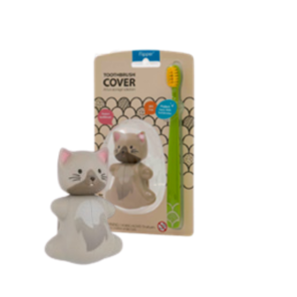 Flipper Fun Animal Kidsแปรงสีฟันคอมโบแปรงสีฟันพร้อมฝาปิดแมว