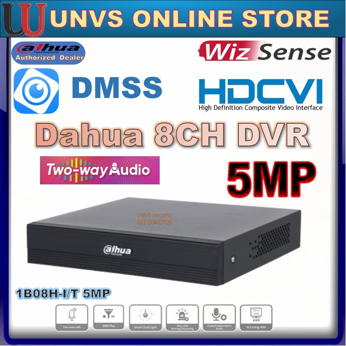 DAHUA เครื่องบันทึก DVR 8 ช่อง 5.0MP DH-XVR1B08H สูงสุด 5MP ฟรี P2P PHONE (SUPPORT AI)