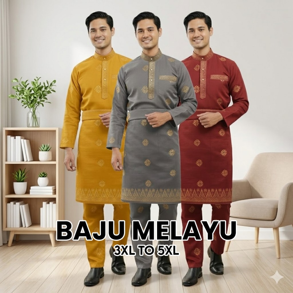 เสื้อผ้ามาเลย์ | ไซส์ 3XL - 5XL | WOVEN Songket |ทอคอตตอน100% | ชุดเดรสผู้ชาย