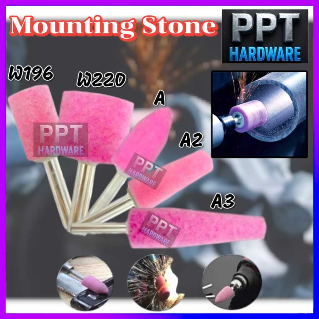 6mm MOUNTED POINT MOUNTED WHEEL GRINDING STONE W SHAPE STONE BURR MATA BATU POLISH 65-MWA01- 65-MWKA