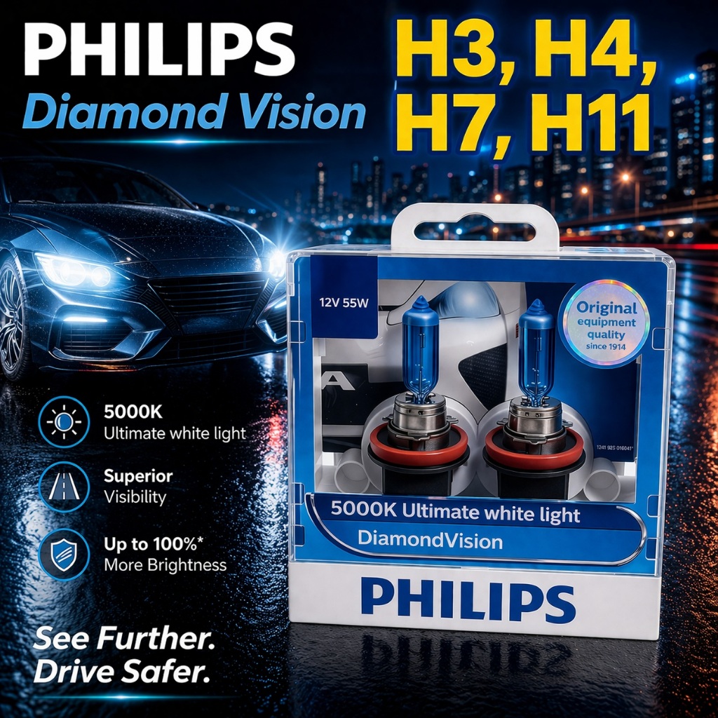 PHILIPS DIAMOND VISION 5000K Ultimate Bulb H3 H4 H7 H11