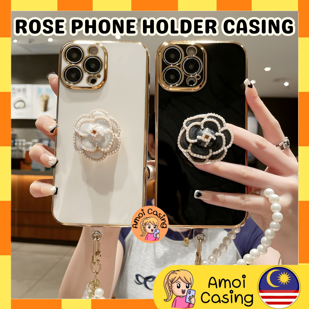 Oppo A3s A12e F11 Pro A15 A15s A17 A17K A18 A53 A57 A58 A60 A77s fon sarung rose ดอกไม้ผู้ถือขาตั้งเ