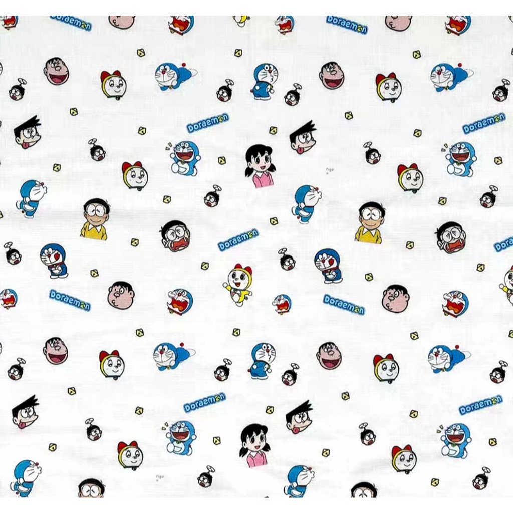 ใหม่ DORAEMON FRIENDS 100% Baby Soft Double-Layer Gauze Yarn Cotton Muslin Fabric Kain 19.5" x 59" /