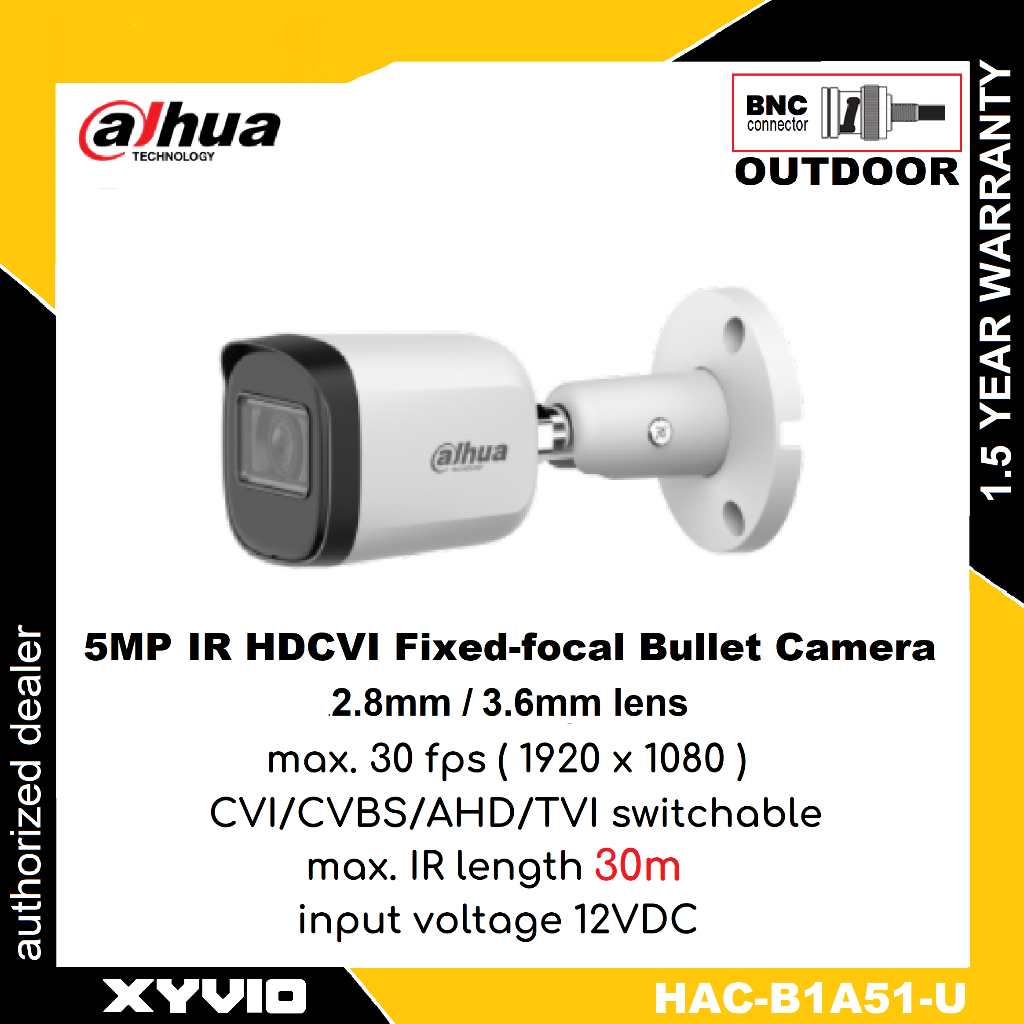 DAHUA HAC-B1A51-U 5MP กล้องวงจรปิด IR Eyeball กลางแจ้ง (DH-HAC-B1A51-U)