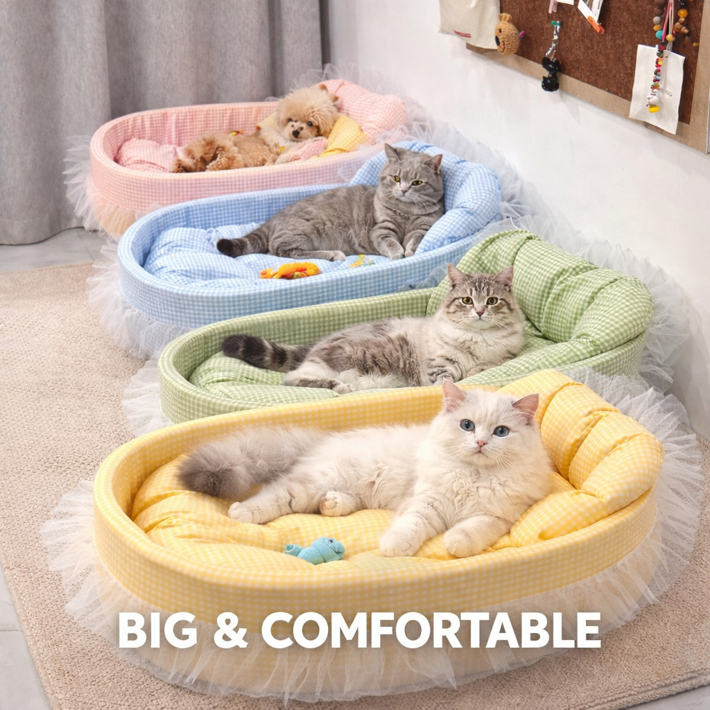 GUN PET Bed Cat Dog Pet Bed Comfy & Soft 50cm Lace Cat Bed ผ้าห่มเตียงแมว