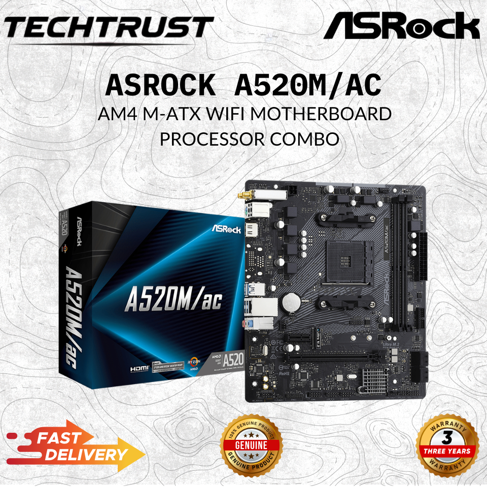 [ Asrock A520M/AC AM4 M-ATX WIFI ] เมนบอร์ด + โปรเซสเซอร์ AMD
