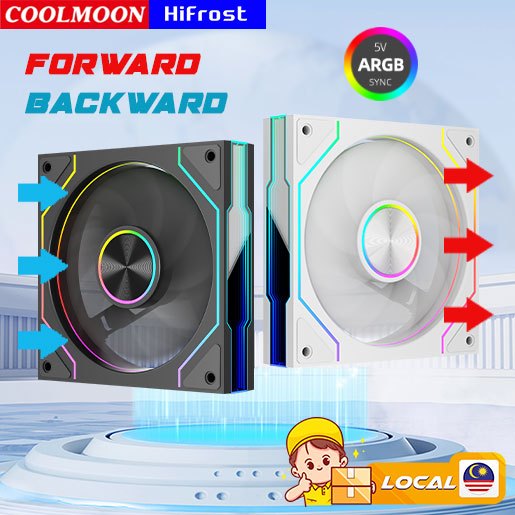 CoolMoon Hifrost Prism 9 Pro ARGB+PWM 5V3P Forward Backward PC 12CM Casing Fan Cooler Aura Sync
