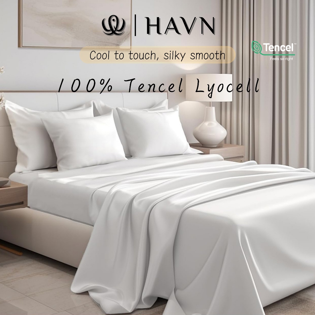 HAVN 100% Tencel Lyocell ชุดผ้าปูที่นอนผ้านวมปลอกหมอน 4 ชิ้นชุดเครื่องนอน Queen King Cadar