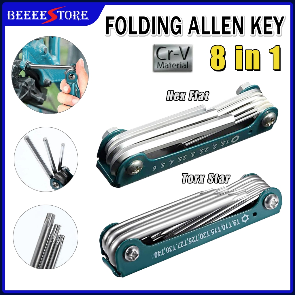 8PCS Allen Key HEX TORX STAR FOLDING ALLEN KEY Spanner Allen ชุดประแจจักรยานจักรยานซ่อมเครื่องมือจัก