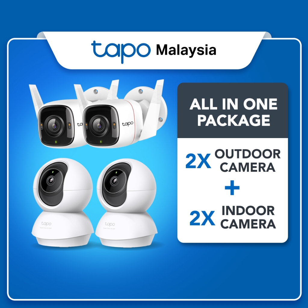 Tapo CCTV Bundle กล้อง4 (2 Indoor C230 + 2 Outdoor C320WS) Smart Home Security AI Detection