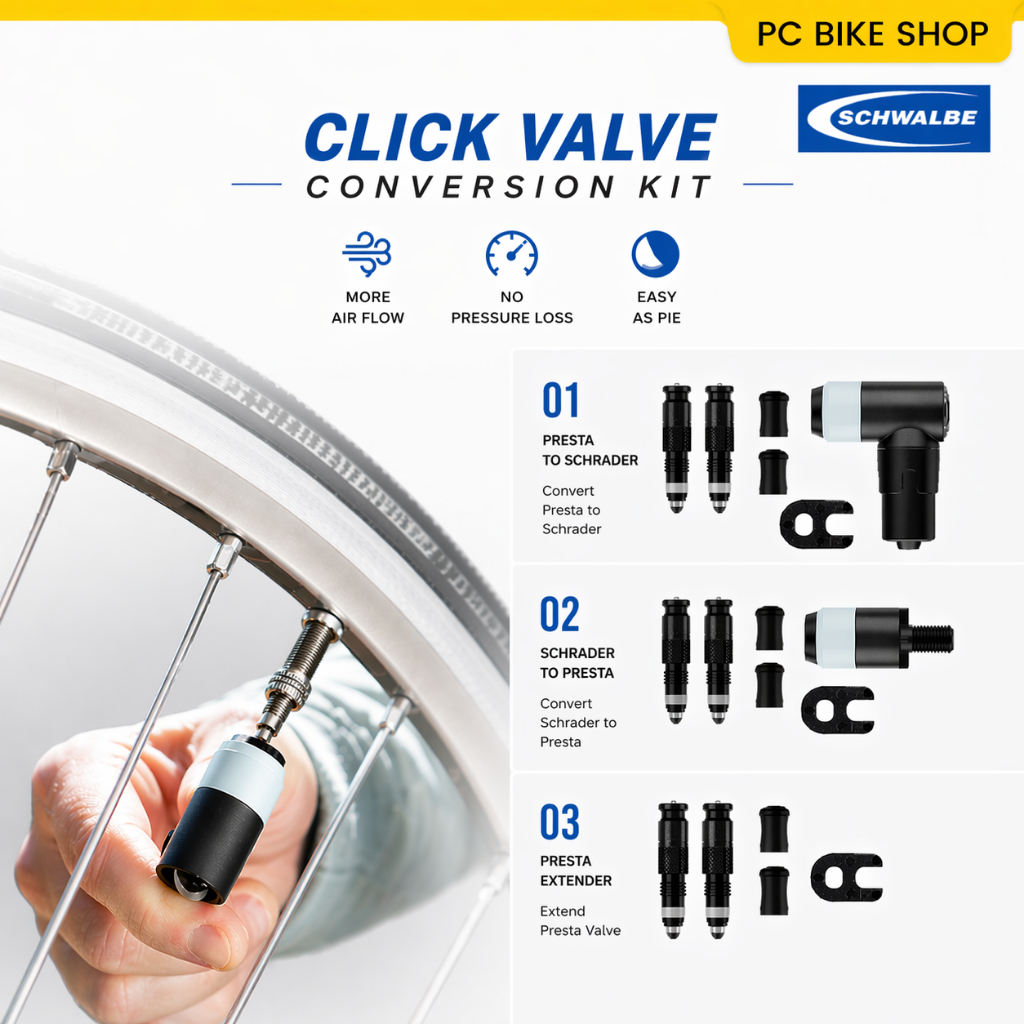 Schwalbe Clik ปั๊มวาล์วท่อลมปั๊มจักรยานปั๊มขี่จักรยานวาล์วยาง Adaptor