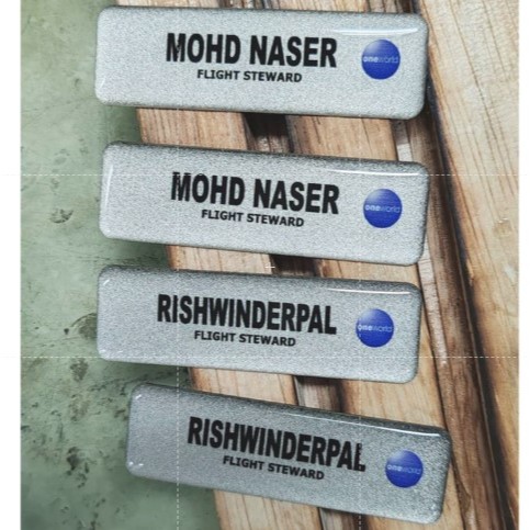 [ PREMIUM ] ป้ายชื่อ ONE WORLD Custom Made Cabin Crew Sliver Name Tag Oneworld