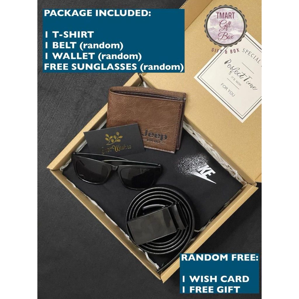 BOX TSHIRT & WALLET & BELT SET N1K3 SURPRISE BIRTHDAY ANNIVERSARY MEN/WOMEN