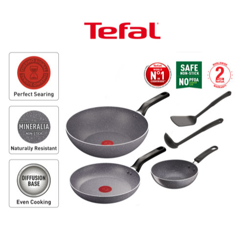 TEFAL ชุด Natura 5PC (กระทะ 28CM+ กระทะ16ซม. + กระทะ 24ซม. + ทัพพี & ไม้พาย) - B226S595