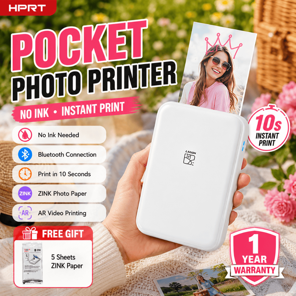 HPRT MT53 Mini AR Pocket Printer เครื่องพิมพ์ภาพไร้หมึกความร้อน พิมพ์ HD แบบพกพาสําหรับนักเรียนหน่วย