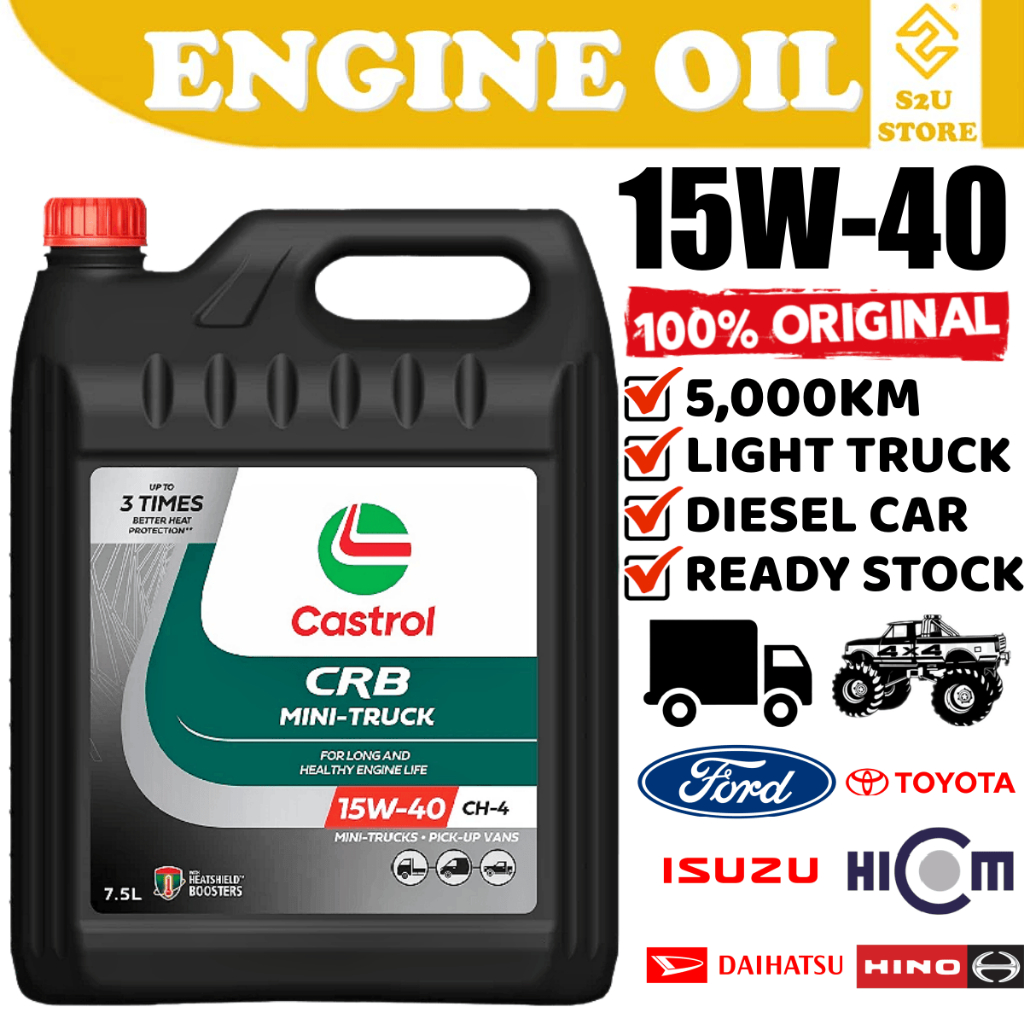 S2U Castrol CRB Mini Truck 15W40 CH4 7.5L น้ํามันเครื่องดีเซลรถบรรทุกแสง Hilux 4WD Minyak Hitam 4X4