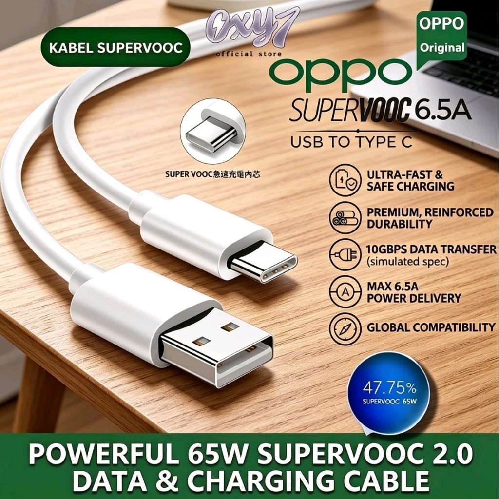 [ใหม่]สําหรับOPPO 6.5AสายUsb Type C 65W Super VOOC DARTชาร์จเร็วOppo A3 A5 Reno8 Reno7 Proค้นหาX3 DL