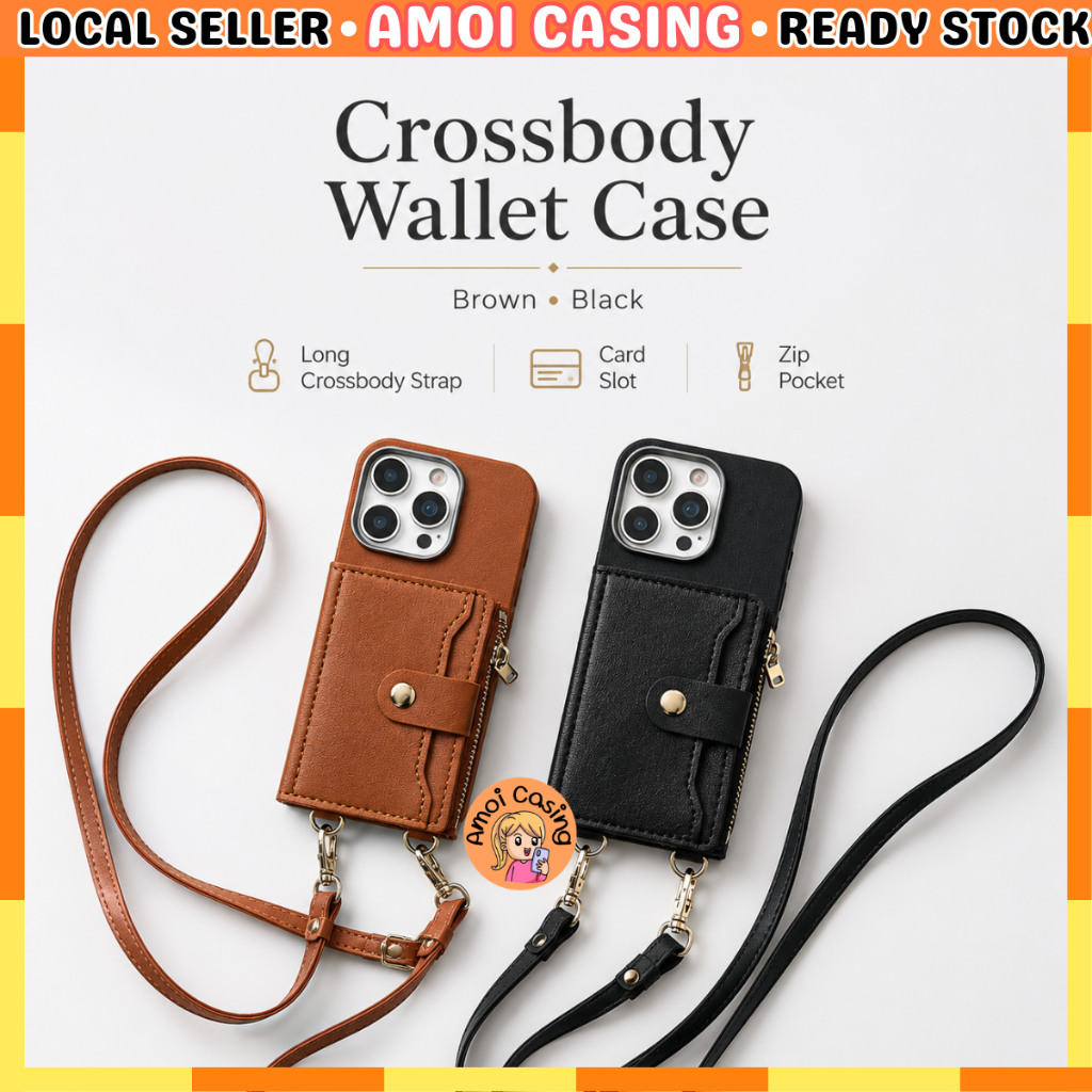 Oppo A74 A76 A78 A79 A93 A95 A96 A98 Crossbody Strap Leather Wallet Card Slot Silicone Soft Phone Ca