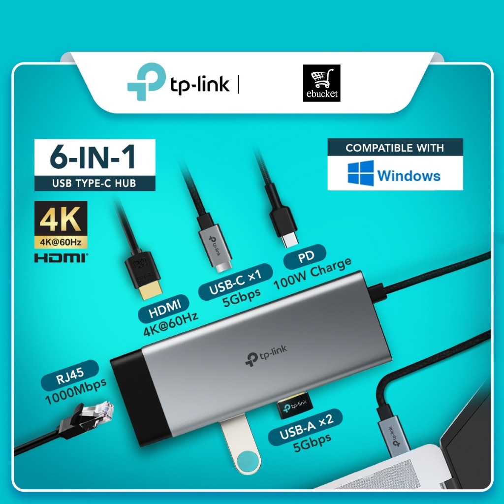 TP-Link UH6120C USB-C Hub 6in1 ถึง HDMI 4K @ 60Hz Ethernet PD USB 3 อะแดปเตอร์สําหรับเดสก์ท็อปแล็ปท็