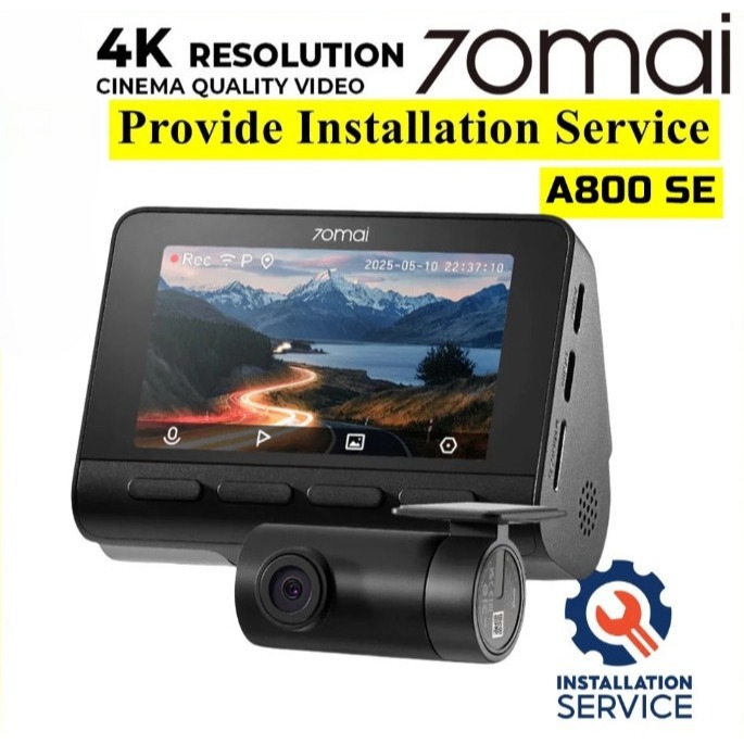 70mai A800SE ชุดเครื่องบันทึกรถยนต์ Dual vision 4K Ultra HD หน้าจอ 70 Mai DVR Dash Cam