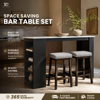 2026 Space-Saving Bar Table Set with Storage | Marble Top Solid Kitchen Island Coffee Counter Table Multipurpose