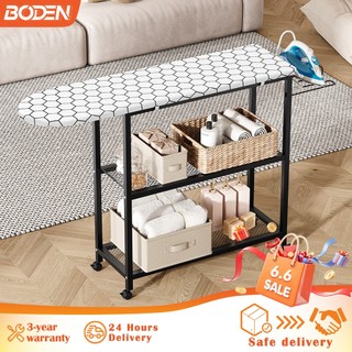 Heavy Duty Ironing Board With Storage Rack & Wheels 2-Tier Storage Foldable Heat Resistant Papan Seterika
