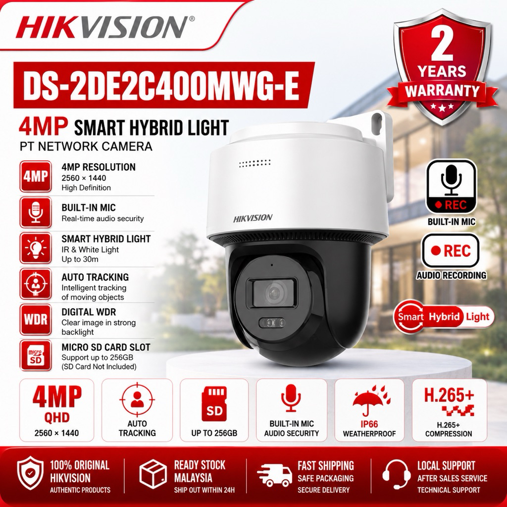 HIKVISION กล้องวงจรปิด DS-2DE2C400MWG-E 4MP Fixed Outdoor Smart Hybrid-light PT Network Camera