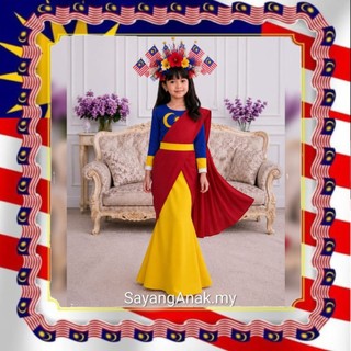 Baju merdeka 2026 Saree instant merah & Dress kanak kanak merdeka