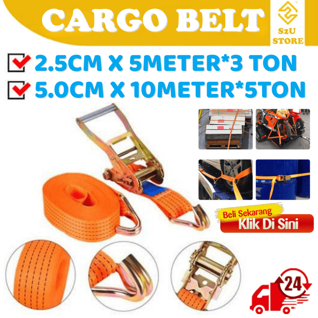 S2U Heavy Duty รถบรรทุก Ratchet Tie Down สายรัด Cargo Lashing เข็มขัดผ้าใบ Tali Pinggang Pengikat Ba