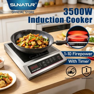 SUNATUR High Power Induction Cooker Commercial Stainless Steel Induction Hob Cooktop Smart Electric Stove (3500W) LC-L6