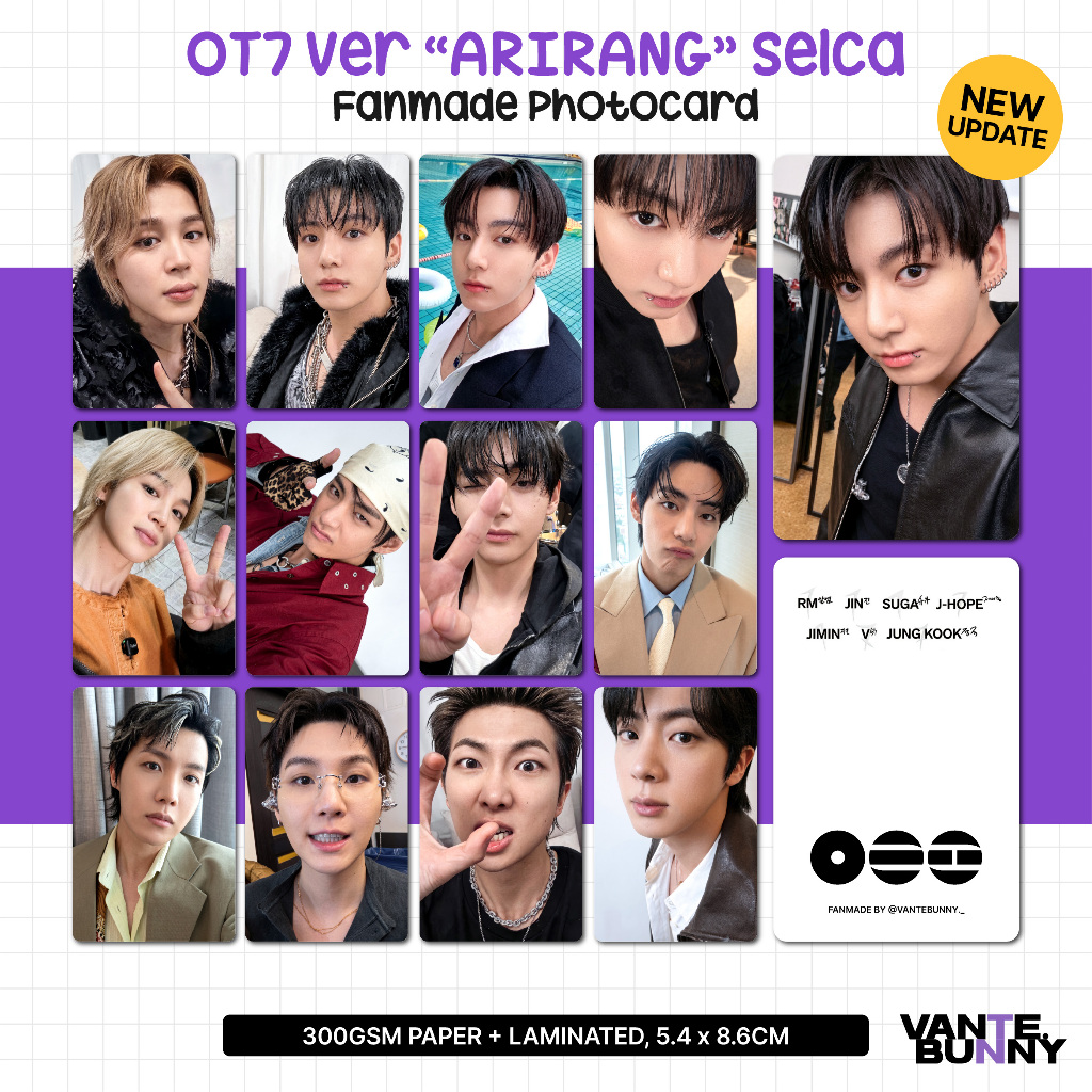 [OT7 Ver] ARIRANG การ์ดรูปถ่าย Selca Jungkook V Taehyung Jimin RM Jin Suga JHope Fanmade Photo Card PC vantebunny
