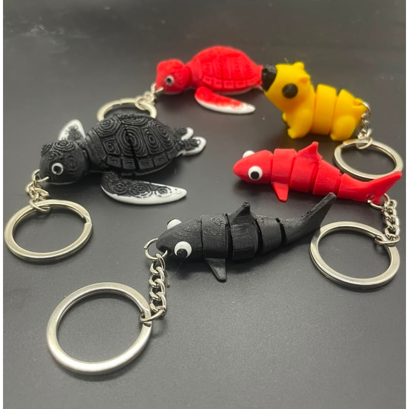 พวงกุญแจ Haiwan 3D Printing Bergerak Capybara Penyu Shark พวงกุญแจจับคู่แบบยืดหยุ่น