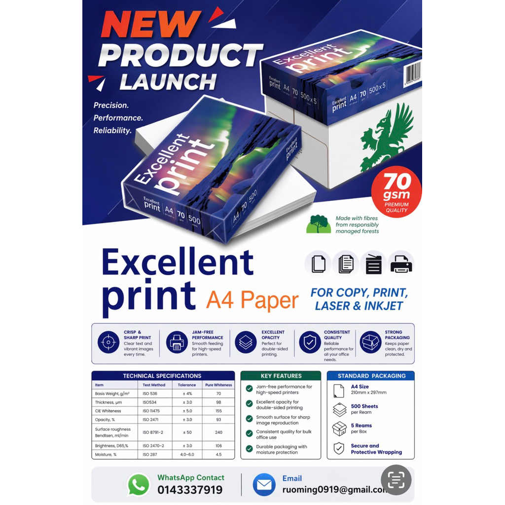 PREMIUM QUALITY - กระดาษ A4 พิมพ์ดีเยี่ยม [500 แผ่น - 70gsm]