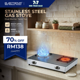 Electrova Double Burner Stainless Steel Gas Stove | Cyclone & Infrared Burner | Table Top