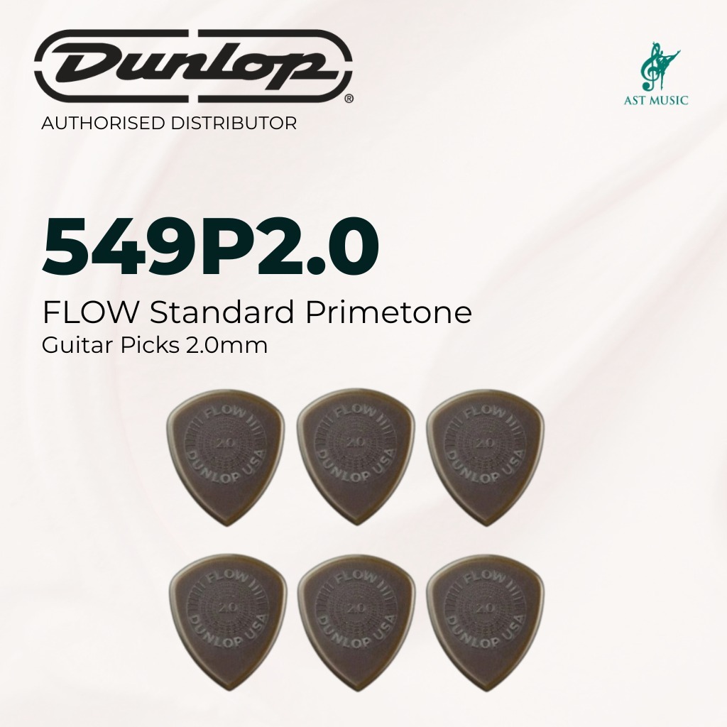 6-PACK Dunlop 549P2.0 FLOW Standard Primetone Guitar Picks 2.0mm